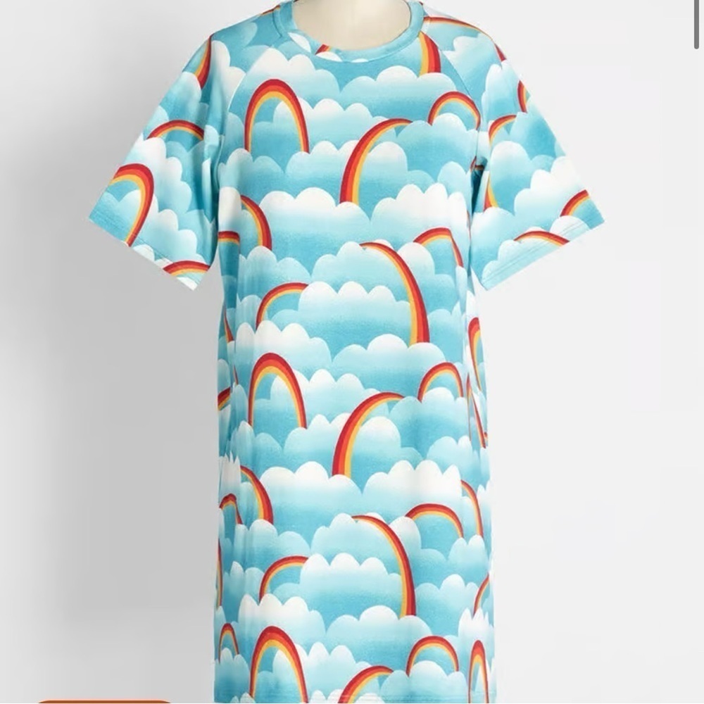 New ModCloth On Cloud Mine Tee Shirt Dress Sea Blue Clouds